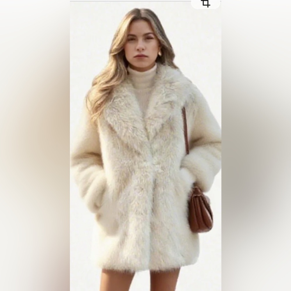 Elegant Cream Faux Fur Coat